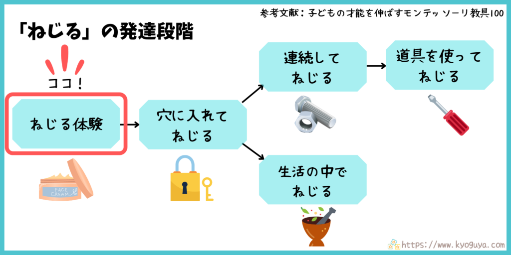 モンテッソーリ教育の「ねじる」動きの発達